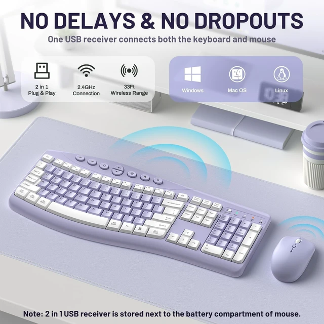 Alt view image 2 of 5 - Wireless Keyboard and Mouse Combo Silent Ergonomic Curved Design for Office