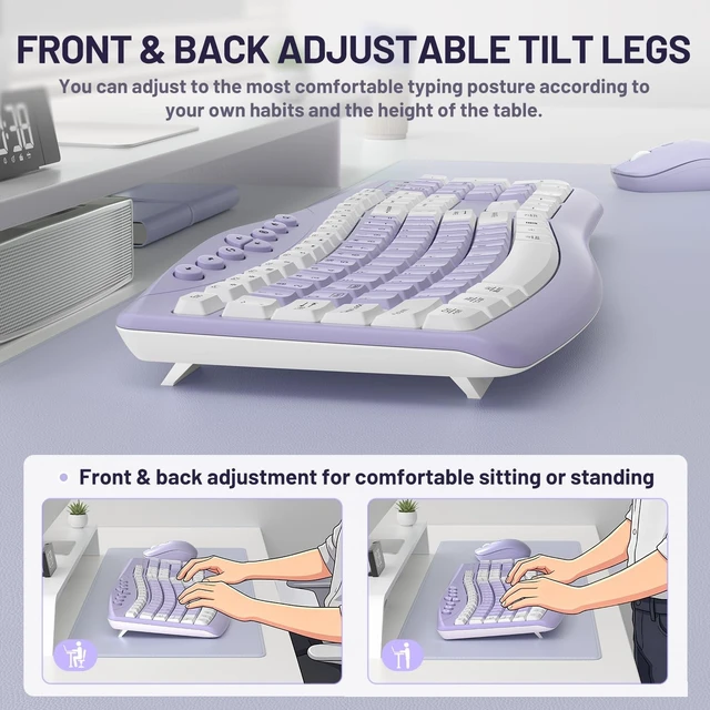 Alt view image 5 of 5 - Wireless Keyboard and Mouse Combo Silent Ergonomic Curved Design for Office