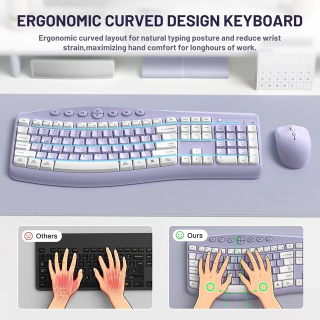 Alt view image 3 of 5 - Wireless Keyboard and Mouse Combo Silent Ergonomic Curved Design for Office