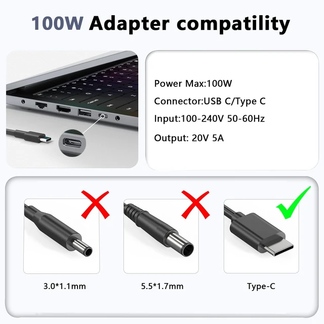 Alt view image 5 of 5 - FSJTD 100W USBC Charger Compatible with Dell Pro Max/Precision/Latitude