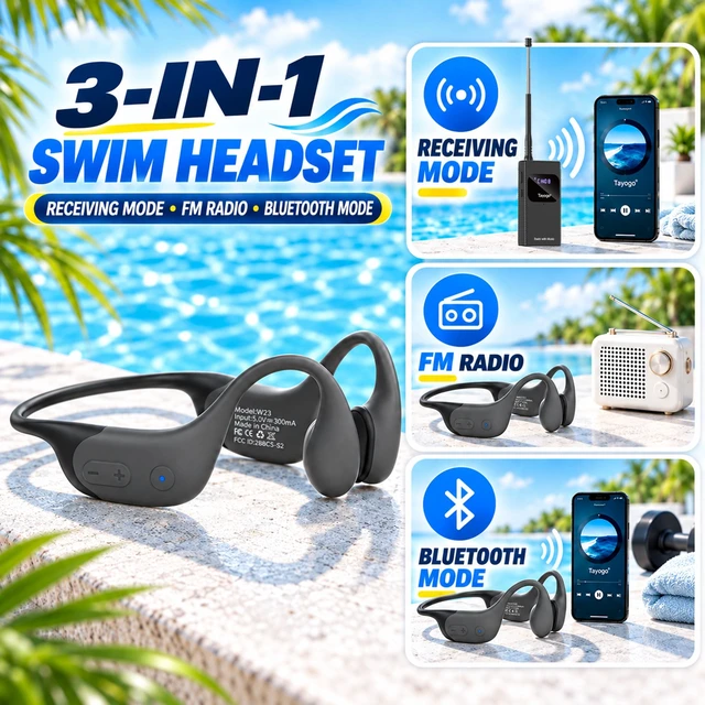 Alt view image 4 of 5 - Tayogo T6+W23 Swimming Headphones, No MP3 Needed, Bone Conduction Headset