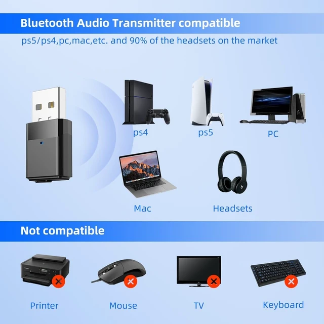 Alt view image 2 of 5 - 2B2C Bluetooth Adapter for PS5, PS4, Mac, BT5.2 Audio Adapter with aptX LL