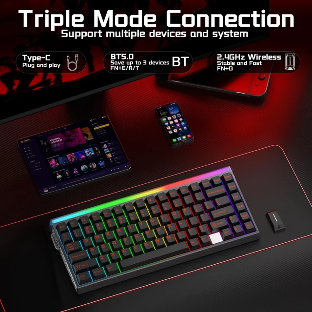 Alt view image 3 of 5 - Aula Hero 75 HE Hall Effect Wireless Gaming Keyboard, 8K Polling & 8000mAh