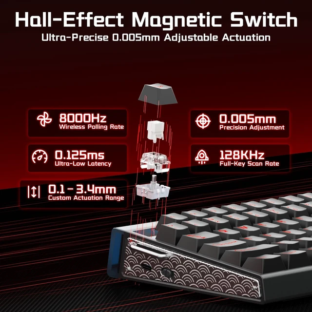 Alt view image 4 of 5 - Aula Hero 75 HE Hall Effect Wireless Gaming Keyboard, 8K Polling & 8000mAh