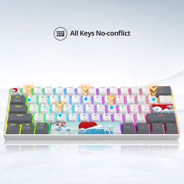 Alt view image 5 of 5 - Ussixchare 60 Percent Gaming Keyboard Portable Wired Mechanical Keyboard Ultra Compact Keyboard RGB Backlit Red Switch for Windows PC Laptop Gamers(61 White)