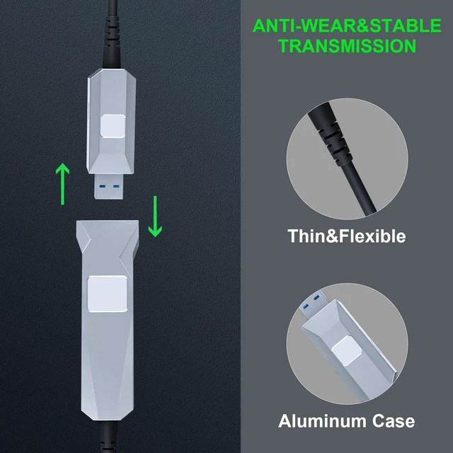 Alt view image 3 of 5 - GeoHN.G USB 3.0 Extension Cable 66FT/20M, USB A-Male to A-Female Cable 5Gbps High Speed Data Transfer Active Optical Cable Compatible with Webcam,Printer, USB Keyboard, Flash Drive, etc.