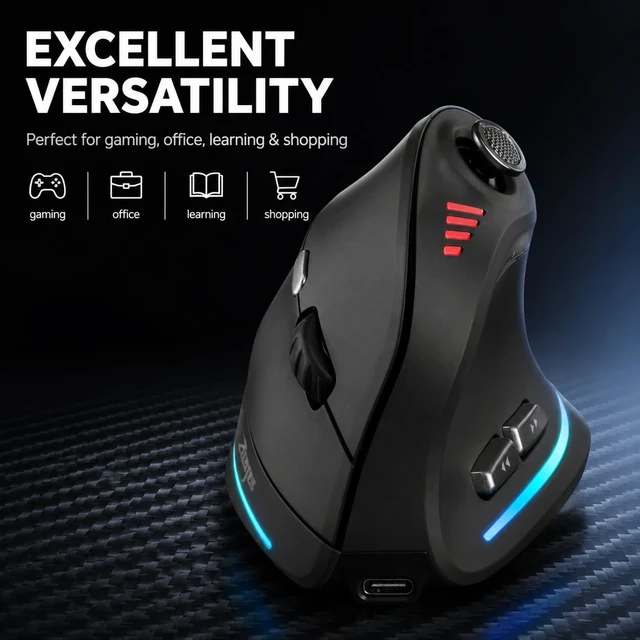 Alt view image 2 of 5 - TKMARS Wireless Ergonomic Vertical Gaming Mouse with Joystick, Bluetooth & 2.4G, 12 Programmable Buttons, Adjustable 24000 DPI, Rechargeable RGB Computer Mouse for PC, MacBook & Laptops