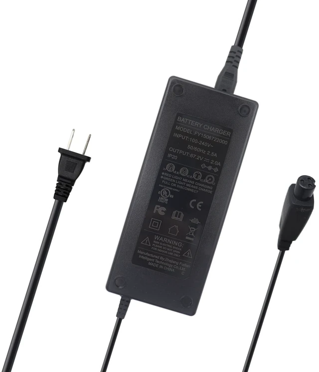 Main image of 67.2V 2A Lithium Battery Charger AC Adapter Power Supply for 16S 60V Lithium Li-ion Batteries Pack, 3-Prong Inline Female Connector