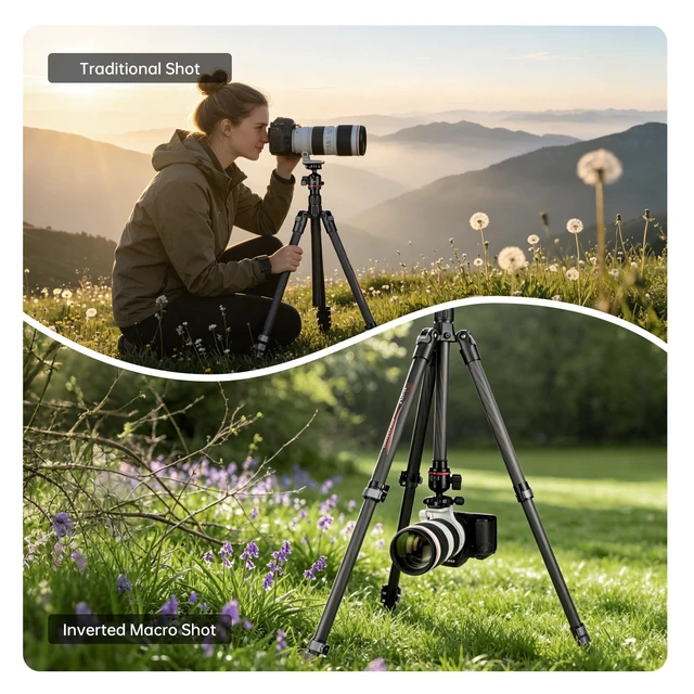 Alt view image 5 of 5 - Manbily Travel Tripod Carbon Fiber for Camera, 58.7" Camera Tripods Compact Portable Lightweight, with Metal Flip Buckle, No Ball Head, Max Load 22lbs-PH-20 (Gray)
