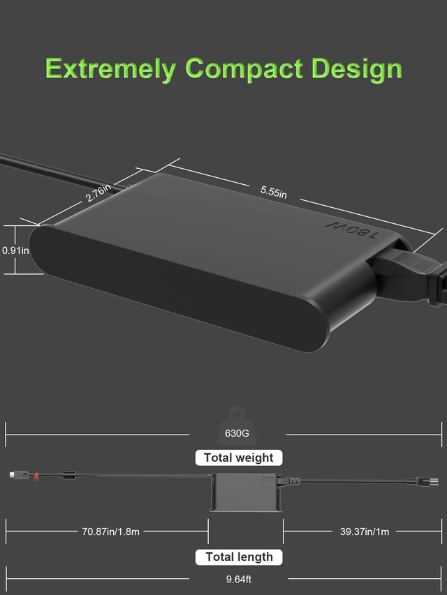 Alt view image 4 of 5 - PowerPortnerLink GaN Slim 180W USB C Charger Fit for Lenovo Laptop