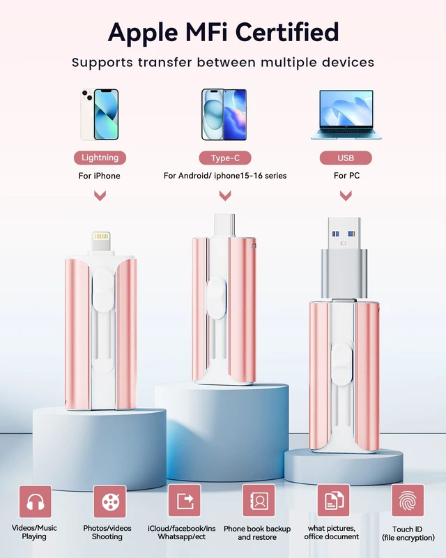 Alt view image 2 of 5 - MFi Certified Flash Drive 512GB for iPhone Thumb Drive USB Memory Stick
