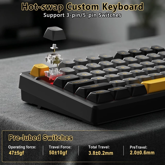 Alt view image 4 of 5 - BlueFinger B98Pro Wireless Gaming Mechanical Keyboard with Wrist Rest