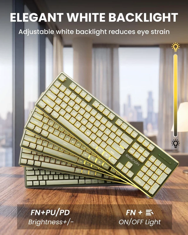 Alt view image 2 of 5 - Wireless Keyboard with Warm Backlit, Quiet, Rechargeable, 2.4GHz, Green