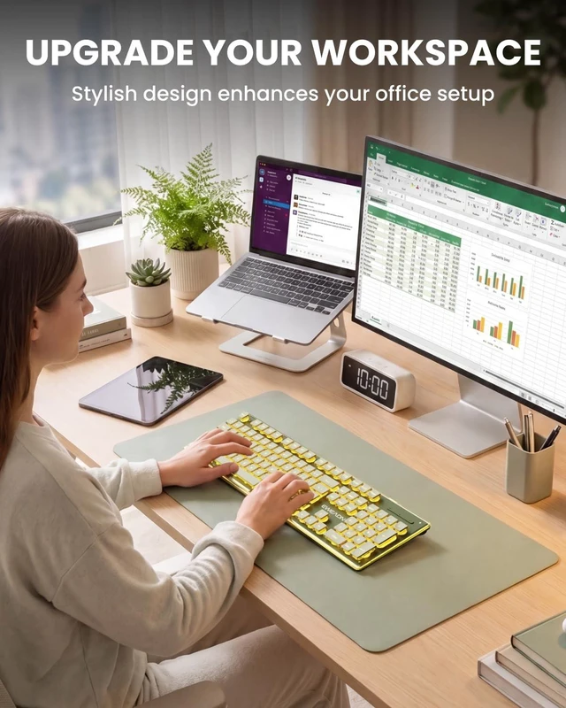 Alt view image 4 of 5 - Wireless Keyboard with Warm Backlit, Quiet, Rechargeable, 2.4GHz, Green