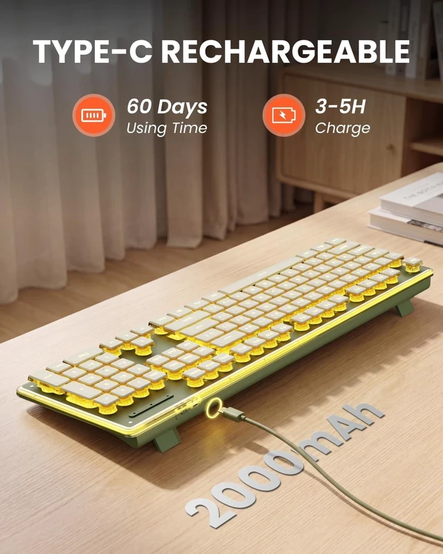 Alt view image 5 of 5 - Wireless Keyboard with Warm Backlit, Quiet, Rechargeable, 2.4GHz, Green