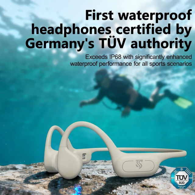 Alt view image 4 of 5 - Swimming Headphones Bone Conduction Headphones IPX8 Waterproof Apricot