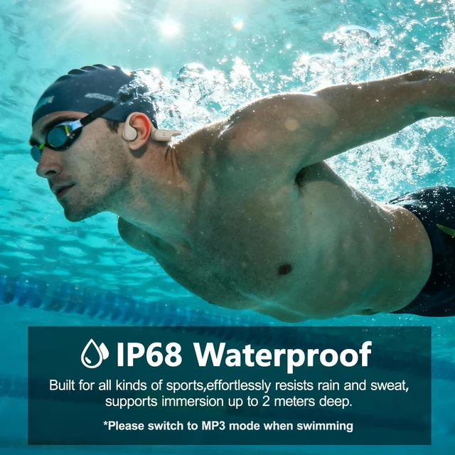 Alt view image 2 of 5 - Swimming Headphones Bone Conduction Headphones IPX8 Waterproof Apricot