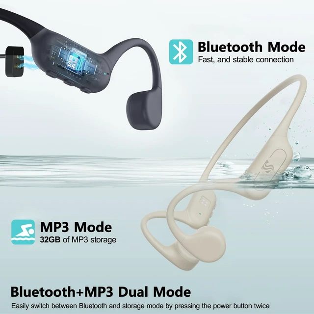 Alt view image 5 of 5 - Swimming Headphones Bone Conduction Headphones IPX8 Waterproof Apricot