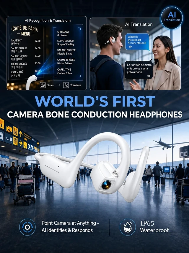 Alt view image 4 of 5 - E12 Bone Conduction Headphones with Camera, Open-Ear Bluetooth Earbuds