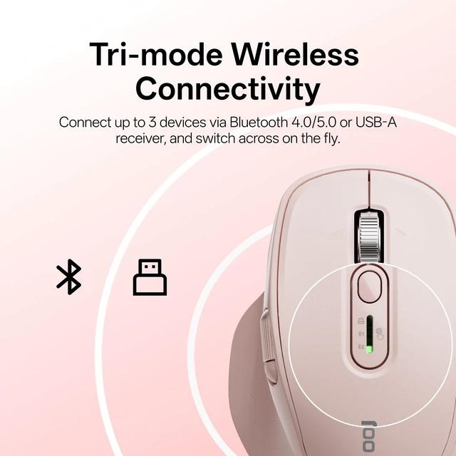 Alt view image 3 of 5 - Rapoo M680 Wireless Mouse - for Small to Medium Hands, Bluetooth 5.0/4.0 + 2.4GHz Tri-Mode Multi-Device Mouse, Free-Spin Scroll, Horizontal Wheel, Silent Clicks, 4800 DPI, 2-Year Battery