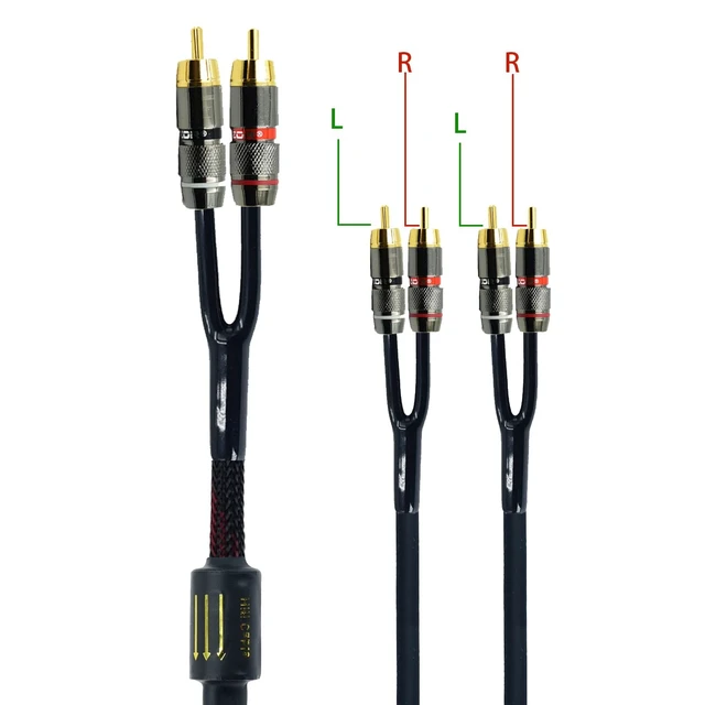 Alt view image 2 of 5 - Arklove 2ft Shielded RCA Plug Splitter Stereo Audio Video Cable 2 Male to 4 Male Dual Speaker Y Adapter Connector Extension Cord 24k Gold Plated 1 Input 2 Output
