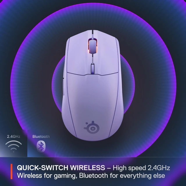 Alt view image 3 of 5 - SteelSeries Rival 3 Wireless Gen 2 Gaming Mouse 2.4GHz and Bluetooth 18000 DPI TrueMove Air Optical Sensor 60 Million Click Durability Light-Weight 100% PTFE Feet Lavender