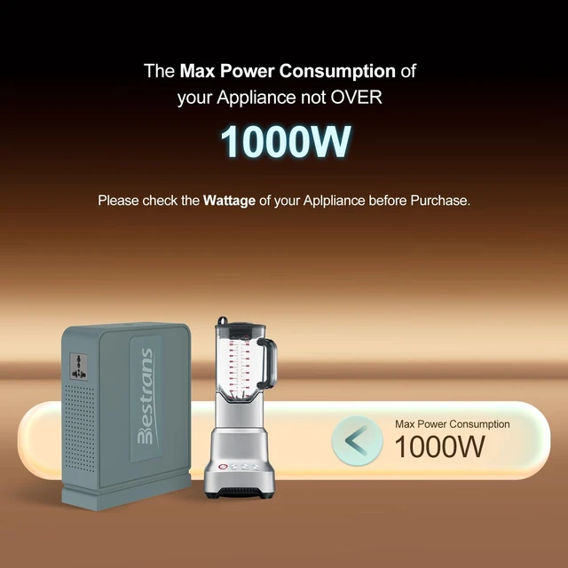 Alt view image 2 of 5 - BESTRANS 1000W Step Up Transformer 110v to 220v Converter, Heavy Duty Voltage Converter 110v-120v to 220v-240v with Dual Outlets, Overload Protection & Ultra-Quiet for Home Appliances, Grey Green