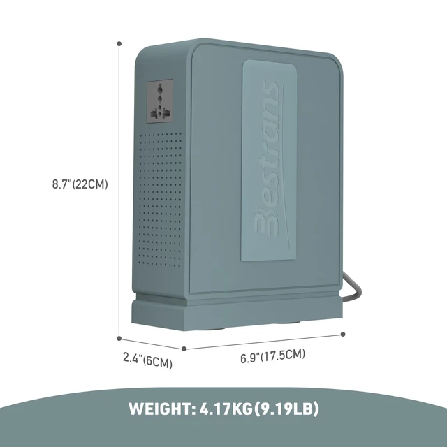 Alt view image 5 of 5 - BESTRANS 1000W Step Up Transformer 110v to 220v Converter, Heavy Duty Voltage Converter 110v-120v to 220v-240v with Dual Outlets, Overload Protection & Ultra-Quiet for Home Appliances, Grey Green