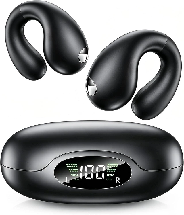 Main image of Upgraded Ultra Open Ear Earbuds - Lightweight Comfort Clip-On Wireless Bone Conduction Earbuds, Secure Fit & AI-Powered Clear Calls Bluetooth Open Ear Headphones for Work,Commute,Workout, Black