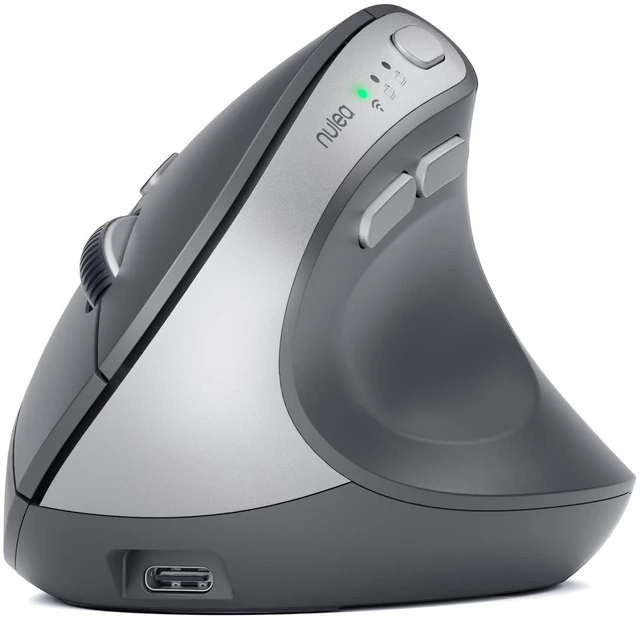 Main image of Nulea MD280 Ergonomic Vertical Wireless Mouse - Bluetooth & 2.4G Dual Mode, 4 Adjustable DPI 800/1200/1600/2400, Rechargeable, Silent Clicks, No Lag, 6 Buttons - Perfect for Laptop, Desktop Gre