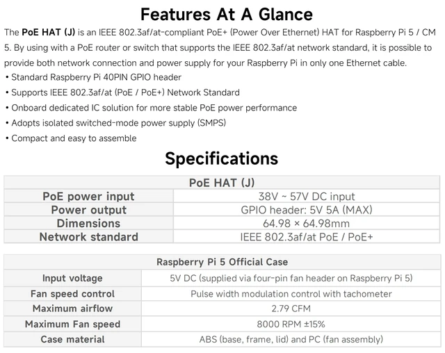 Alt view image 3 of 5 - 5V / 5A PoE HAT Power Over Ethernet HAT Compatible with Raspberry Pi 5 / Compute Module 5/Pi 5 Case, Isolated Switched-Mode Power Supply, Providing Both Network and Power Supply in One Ethernet Cable