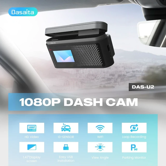 Alt view image 2 of 5 - Dasaita USB Dash Cam 1080P Car Camera, Front Dash Camera for Android Car Stereo, with 1.47" IPS HD Display, 170Wide Angle, WiFi, WDR, G-Sensor, Loop Recording, Free 32GB CardNight Vision - DAS-U2