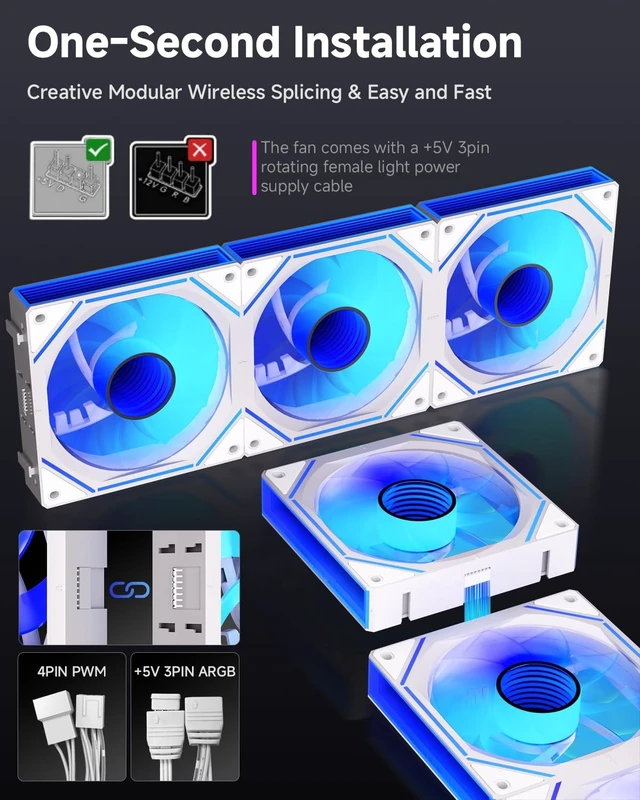Alt view image 2 of 5 - GSCOLER FC 120mm Case Fans White 3Pack, Infinity Mirror PWM PC Fans Reverse with Multiple Lighting Modes, ARGB Sync & Remote Control, Daisy Chain, High Airflow HDB, Compatible with CPU Liquid Coolers