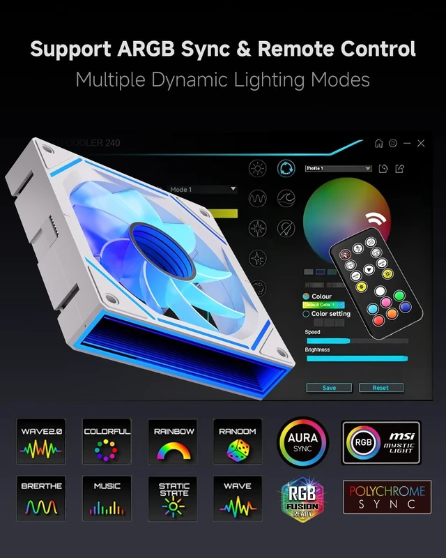 Alt view image 4 of 5 - GSCOLER FC 120mm Case Fans White 3Pack, Infinity Mirror PWM PC Fans Reverse with Multiple Lighting Modes, ARGB Sync & Remote Control, Daisy Chain, High Airflow HDB, Compatible with CPU Liquid Coolers