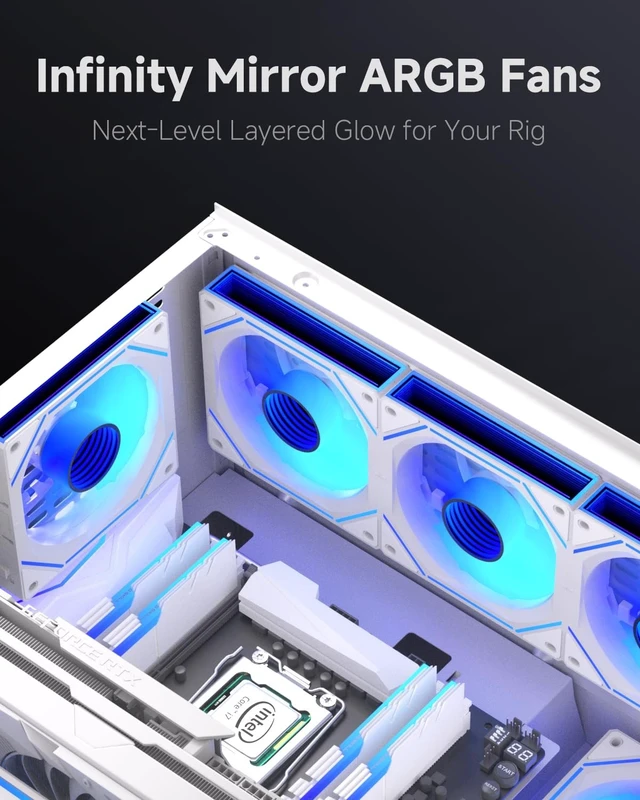 Alt view image 5 of 5 - GSCOLER FC 120mm Case Fans White 3Pack, Infinity Mirror PWM PC Fans Reverse with Multiple Lighting Modes, ARGB Sync & Remote Control, Daisy Chain, High Airflow HDB, Compatible with CPU Liquid Coolers