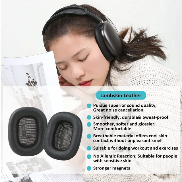 Alt view image 2 of 5 - Lambskin Ear Cushions for Apple AirPods Max Headphones, Black