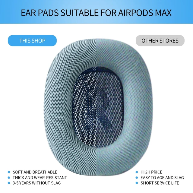 Alt view image 4 of 5 - Sinowo Ear Cushions for Apple AirPods Max Headphones Replacement Leather Earpads Sweat Proof Ear Cups Cushion Easy to Install with Magnet, Protein Leather and Memory Foam(Blue)