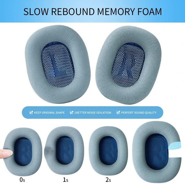 Alt view image 5 of 5 - Sinowo Ear Cushions for Apple AirPods Max Headphones Replacement Leather Earpads Sweat Proof Ear Cups Cushion Easy to Install with Magnet, Protein Leather and Memory Foam(Blue)