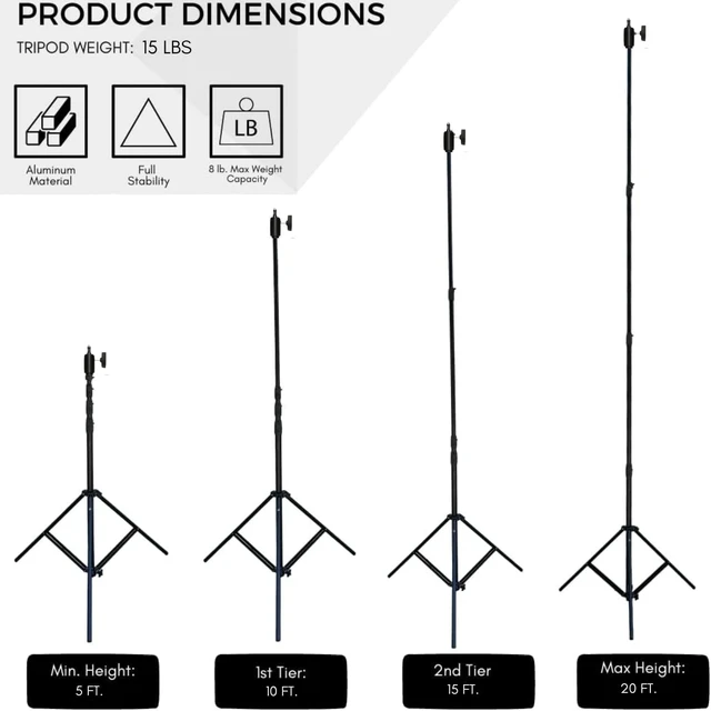 Alt view image 3 of 5 - Glide Gear TST 20 Sky High 20' Tall Video Camera Tripod Stand Air-Cushioned Telescoping Sections, Supports Up to 8 lbs Ideal for Overhead Shots in Film & Photo - Stabilization Kit Included