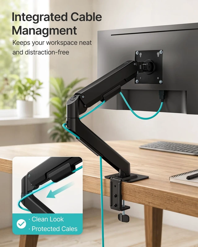 Alt view image 4 of 5 - Single Monitor Arm for 17-32 Inch Screens, Full Motion Desk Mount