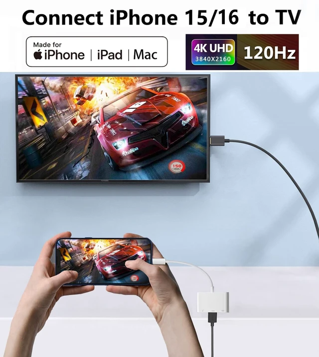 Alt view image 2 of 5 - Apple USB-C Digital AV Multiport Adapter with HDMI 4K@120Hz & USB 3.2 & 100W Charging Port for iPhone 15/16/17, MFi Certified Type-C HDMI Converter for MacBook Pro/Air, iPad Pro, iMac and More (White)