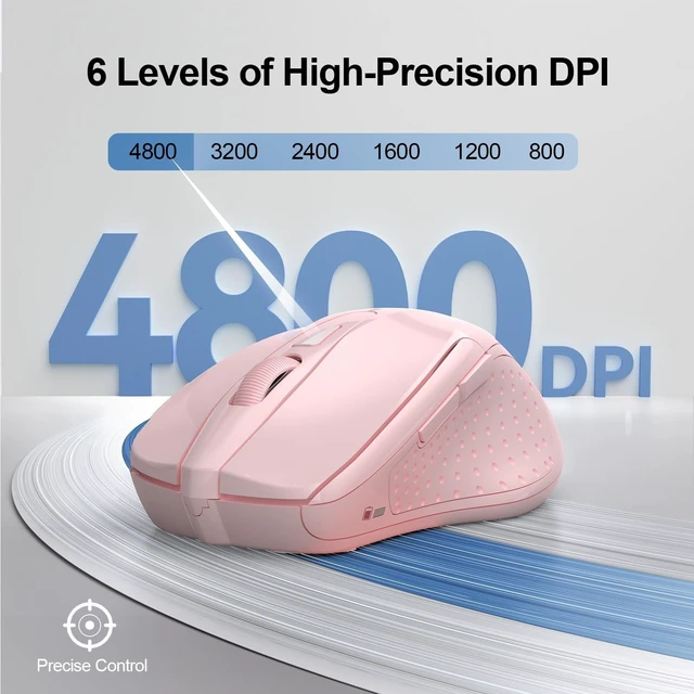 Alt view image 4 of 5 - TECKNET Wireless Mouse, BT 5.0/2.4G, Silent 4800 DPI 6 Buttons, Pink