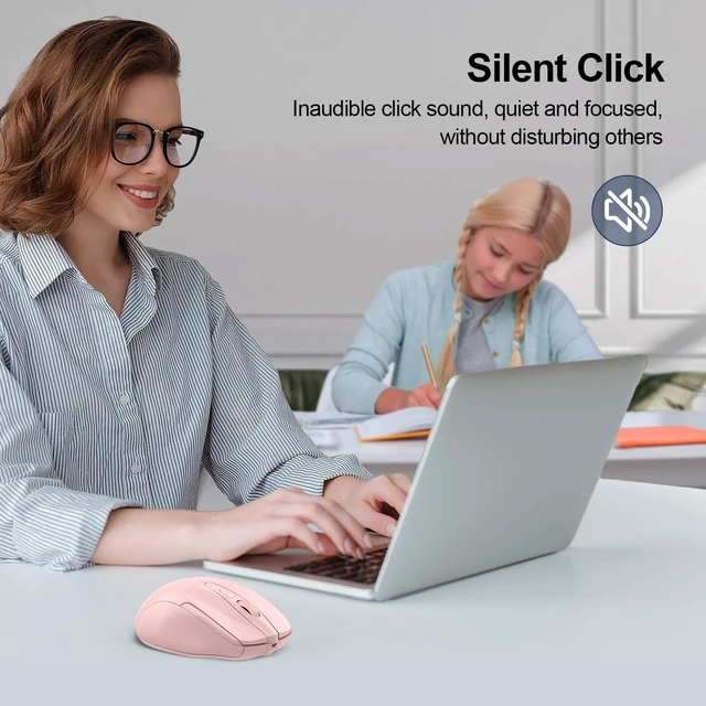 Alt view image 5 of 5 - TECKNET Wireless Mouse, BT 5.0/2.4G, Silent 4800 DPI 6 Buttons, Pink