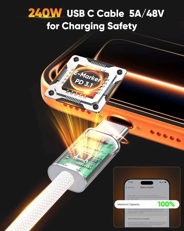 Alt view image 4 of 5 - USB C to USB C Cable 6 FT 5-Pack,Woven 240W Fast Charing & Data USBC Cord