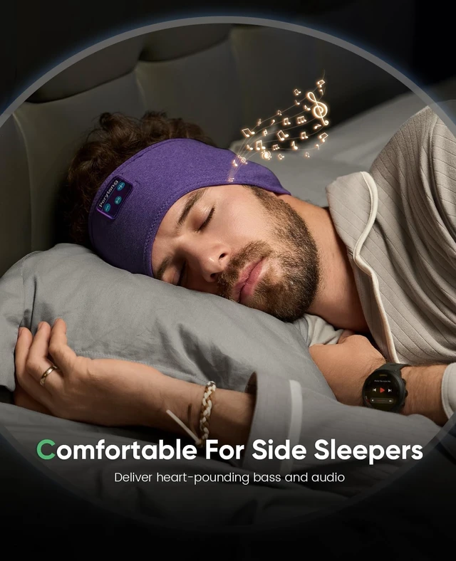 Alt view image 4 of 5 - Sleep Mask and Sleeping Headphones Set, Roll Over Freely - Nothing Pokes Your Ears. Just Softness and Darkness for 14+ Hours. Wireless Bluetooth Headband for Side Sleepers, ASMR, Airplane, Ins