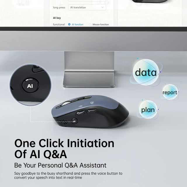 Alt view image 3 of 5 - JOMAA Wireless Mouse with AI Voice Function, 2.4G and BT 5.0 Dual Mode, 7-Button, Rechargeable, 4 Adjustable DPI (1200-6400), Type-C Charging, 500mAh Battery, for Laptop, PC, Mac