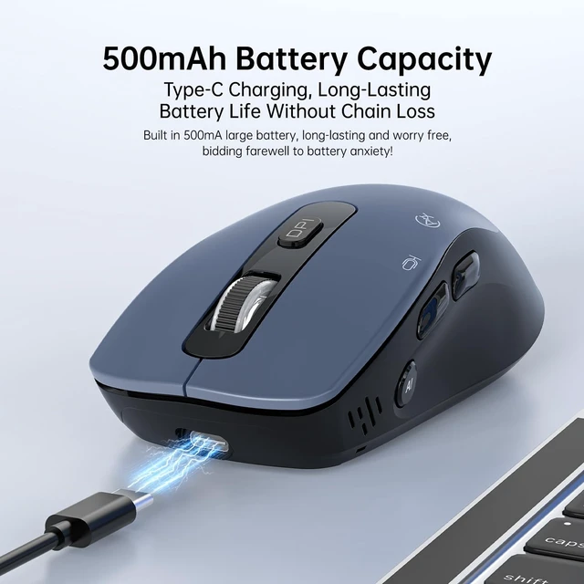 Alt view image 4 of 5 - JOMAA Wireless Mouse with AI Voice Function, 2.4G and BT 5.0 Dual Mode, 7-Button, Rechargeable, 4 Adjustable DPI (1200-6400), Type-C Charging, 500mAh Battery, for Laptop, PC, Mac