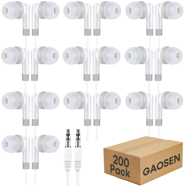 Main image of Gaosen 200 Pack Classroom Bulk Earbuds for Kids School Students, Wholesale Affordable in-Ear Wired Earphones with 3.5mm Jack for Children Boys Girls Toddler(White,200pcs)