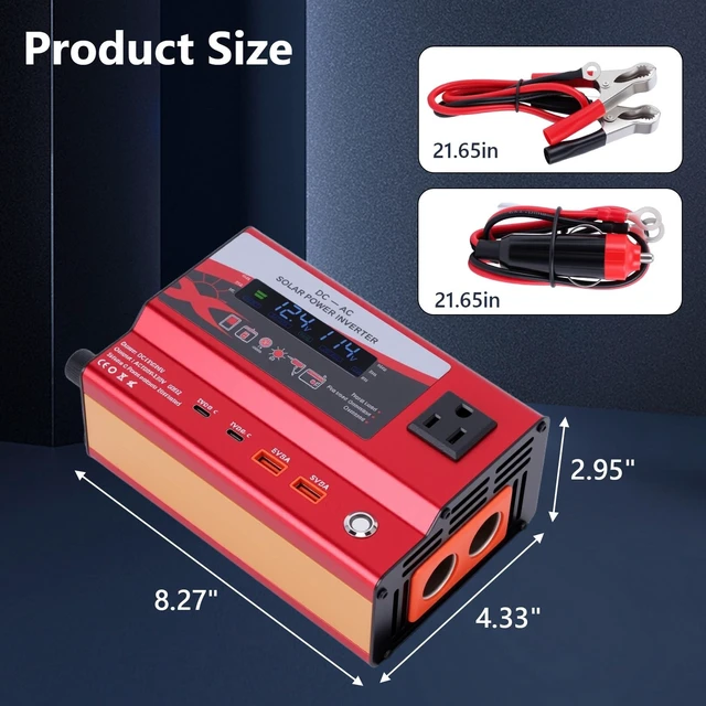 Alt view image 3 of 5 - 600W Car Power Inverter, 12V/24V Car Plug Adapter Outlet Converter with Dual Type C, Dual USB Dual, Dual Cigar Lighter, Single AC Outlet for Cars Trucks US Plug (Red)