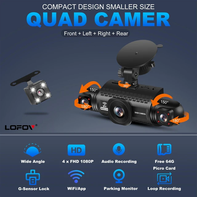 Alt view image 2 of 5 - LOFOV 4 Channel Dash Cam 360 View 5G WiFi & APP Control